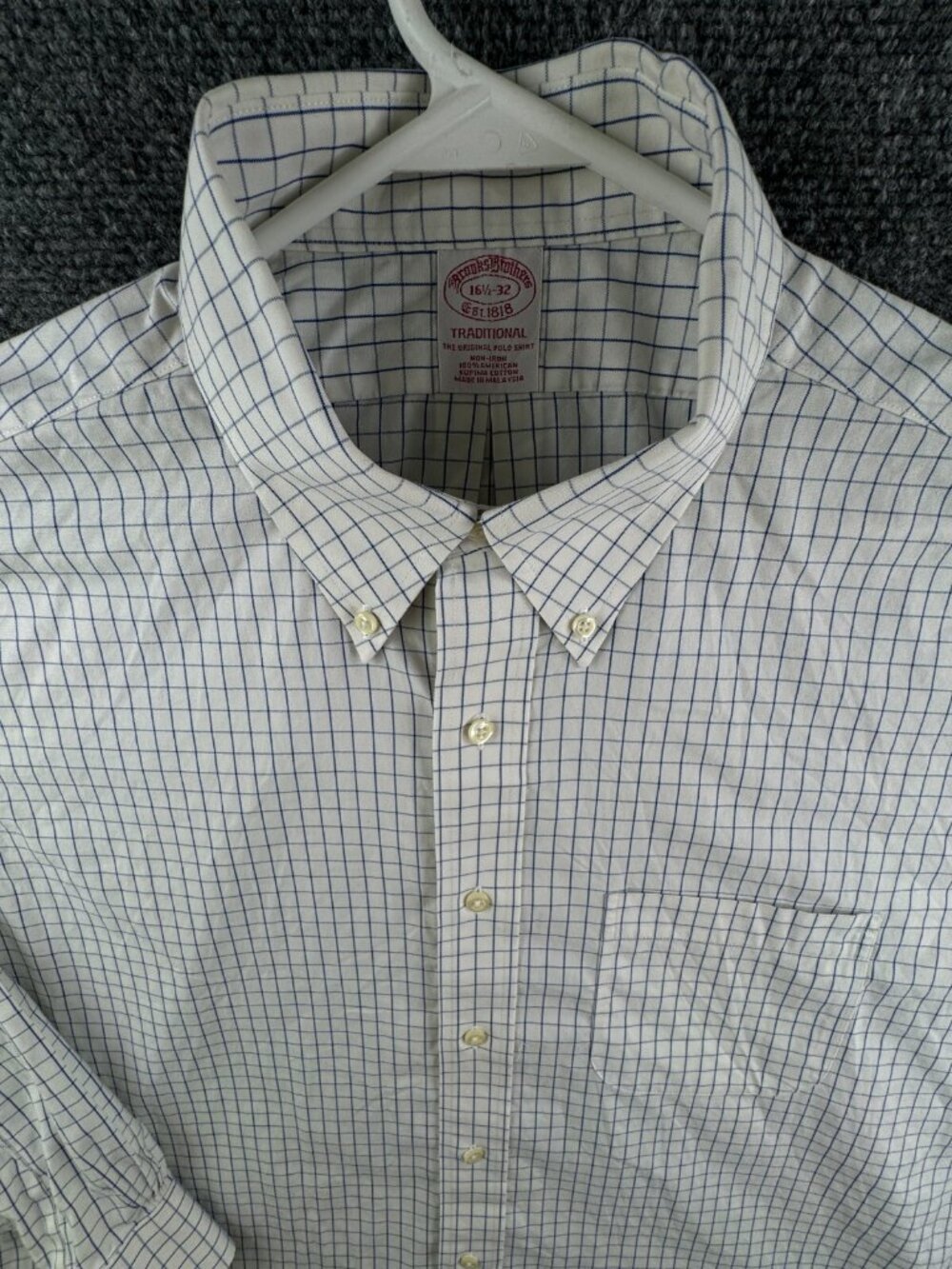 Brooks Brothers Long Sleeve Button Up Cotton Blue Check 16.5 32 Traditional Fit
